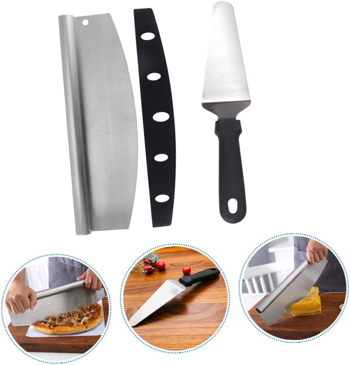 2pcs Pizza Cutter and Peel Set Stainless Steel Multifunctional Pizza Cutting Tool with Pp Handle Semi-circle Wheel Slicer and Triangle Spatula for Kitchen Baking and Making