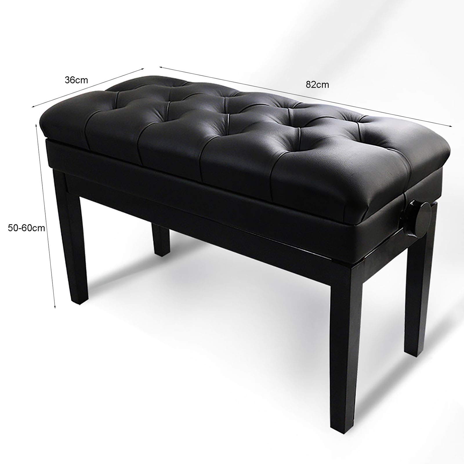 RWRAPS Deluxe Piano Bank Duet Keyboard Hocker Klavierhocker aus Massivholz 10 cm höhenverstellbare Bänke, 82 x 36 x 50–60 cm (schwarz)