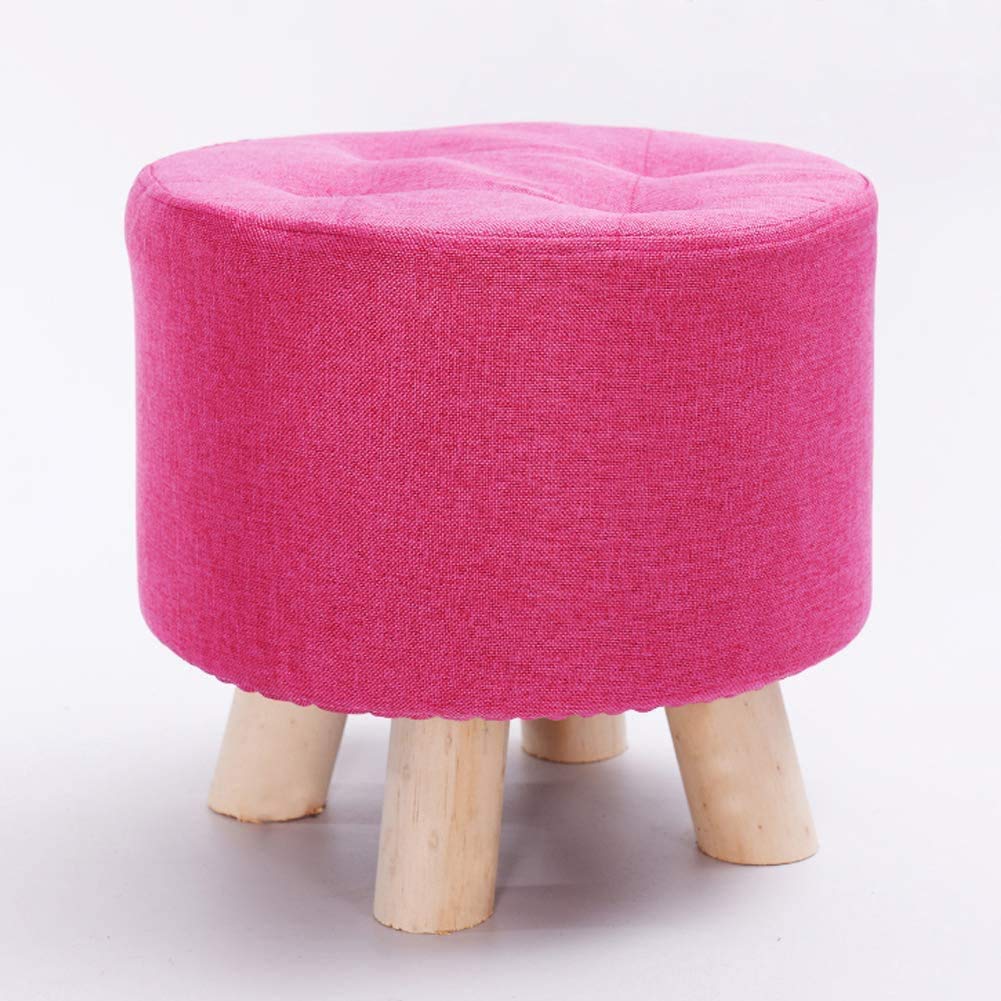 Pouf rond en bois tabouret repose-pieds lin noir pour chambre