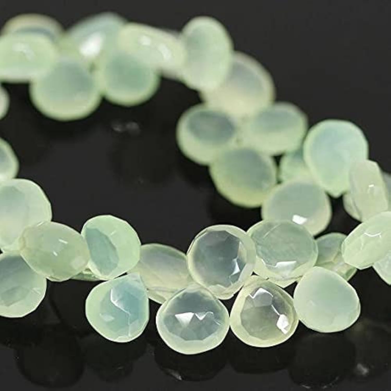 Perles prehnite vert écume de mer calcédoine en cœur facetté pour création bijoux DIY 7 pouces