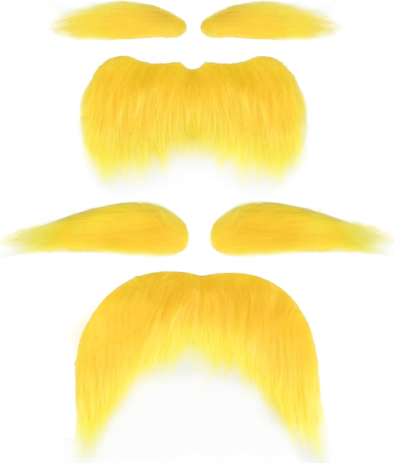 4 PCS Yellow Mustache and Eyebrows Set with Spare Tape, Self-Adhesive Bushy Fake Mustache Beard for Halloween Cosplay Costume, Adult Party Favors, Realistic Novelty Makeup Props for Costume Parties
