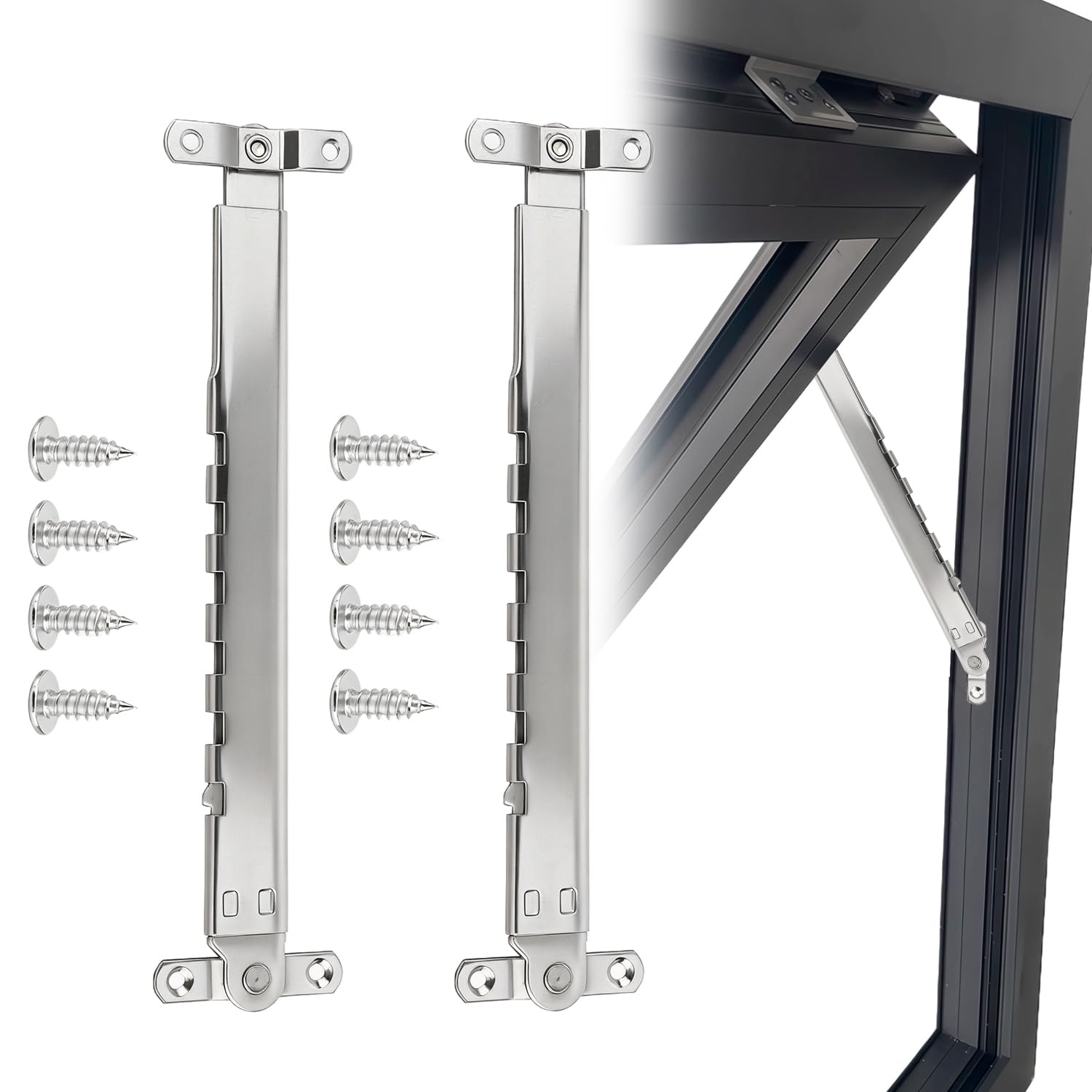 Limitador de Ventana, Ajustable Soporte Ventana Restrictor Refuerzo Ventana Soporte Abatible Telescópico Acero Inoxidable Puntal Ventana Externo Prueba Viento 28x6cm/11,0x2,4in (2 Pcs)