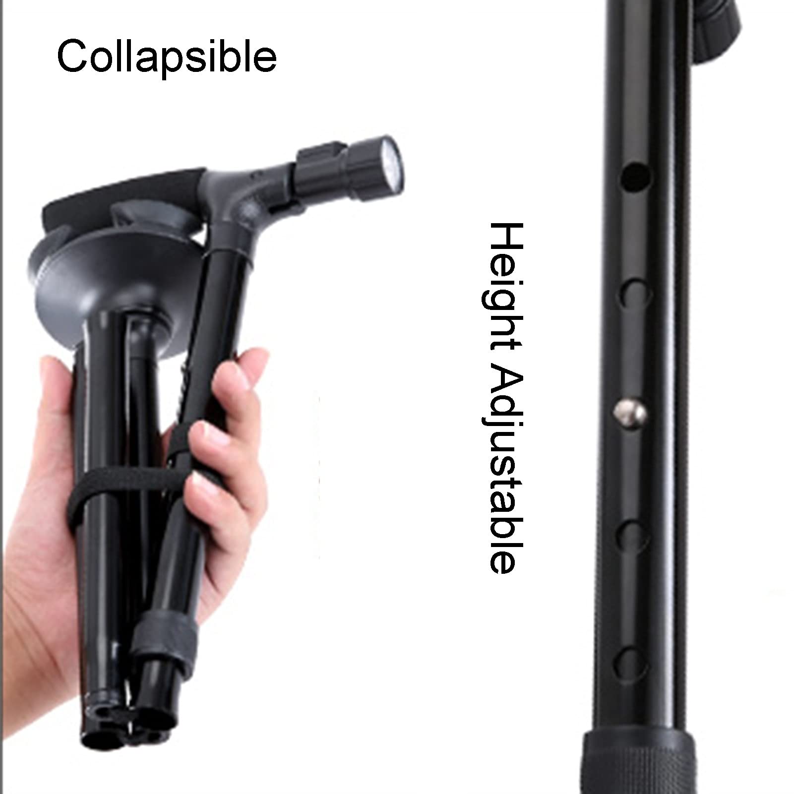 Black Plegable bastando Bastones, bastón para Mujeres y Hombres, palitos Ajustables de Altura, Bastones portátiles Ligeros, ayudas para Caminar para los Ancianos