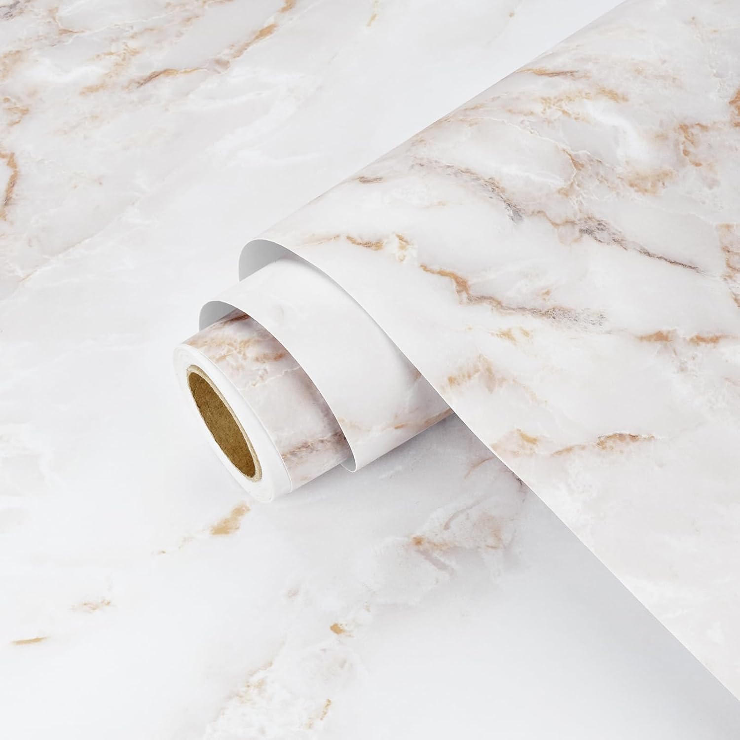 Wallercity Matte White/Gold Marble Contact Paper for Countertop Self Adhesive Waterproof Peel and Stick Countertops Granite Wallpaper for Cabinets Kitchen Backsplash Vinyl Table Wrap Film 15.8''x197''