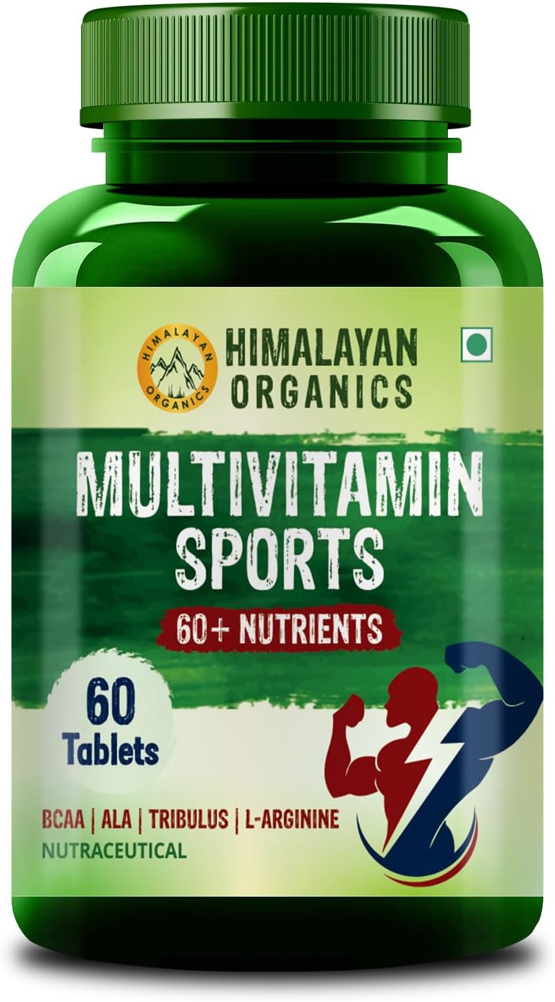 Himalayan OrganicsOrganics Multivitamin Sports with 60+ Nutrients | Vitamin B1,B2,B3,B5,B6,B12,A,E,C,D,K,Biotin,Calcium,Zinc | Good for Brain, Eye, Muscle & Joint Care - 60 Veg Tablets