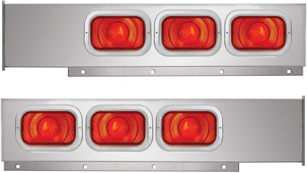 GG Grand General 80360 Chrome Plated Steel Mud Flap Hanger with Rectangular Red Incandescent Light and S.S. Rim, Pair
