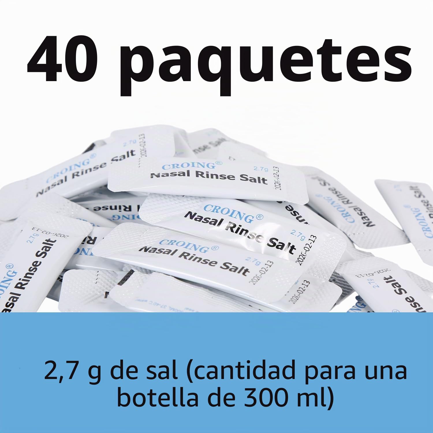 CROING 𝗟𝗮𝘃𝗮𝗱𝗼 𝗡𝗮𝘀𝗮𝗹 2 Botellas de 300 ml + 40 paquetes de sal-Neti Pot - Botella de Lavado Nasal Yoga Nasal Botella Nariz Limpiador Botella