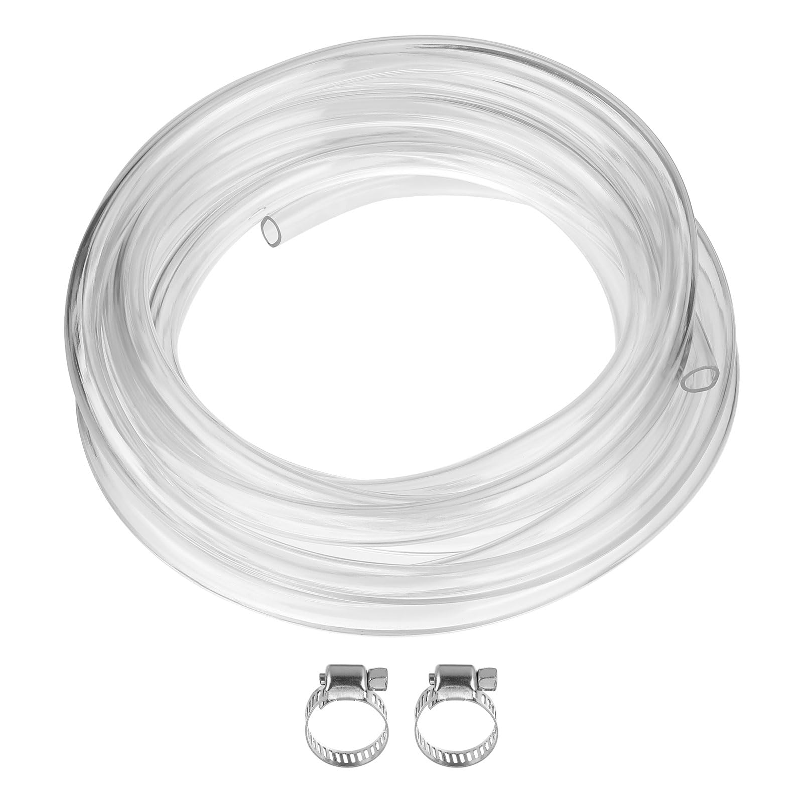 PATIKIL Tubo de Vinilo Transparente de 3/8" D.I. X 33/64" D.E. X 26 Pies de Longitud Tubo Plástico Flexible de PVC con Manguera Y 2 Abrazaderas de Acero Inoxidable Transparente
