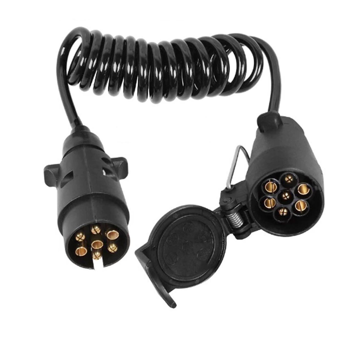 JVJ 2.0m Anhängerkabel 7 Polig Spiralkabel 7 Polig Anhänger Verlängerung Kabel Stecker auf Steckdose Anhänger Adapter Kabel für PKW LKW Caravan Wohnmobil Wohnwagen Fahrradträger Anschluss Auto