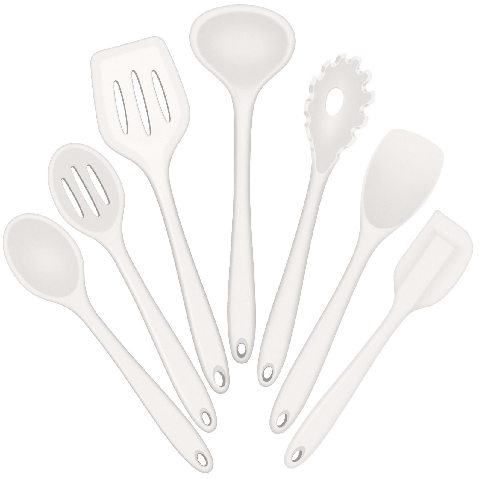 E-far Juego de utensilios de cocina de silicona, juego de 7 piezas de utensilios de cocina resistentes al calor, antiadherentes, espátula, cucharón, cucharón, servidor de pasta para utensilios de