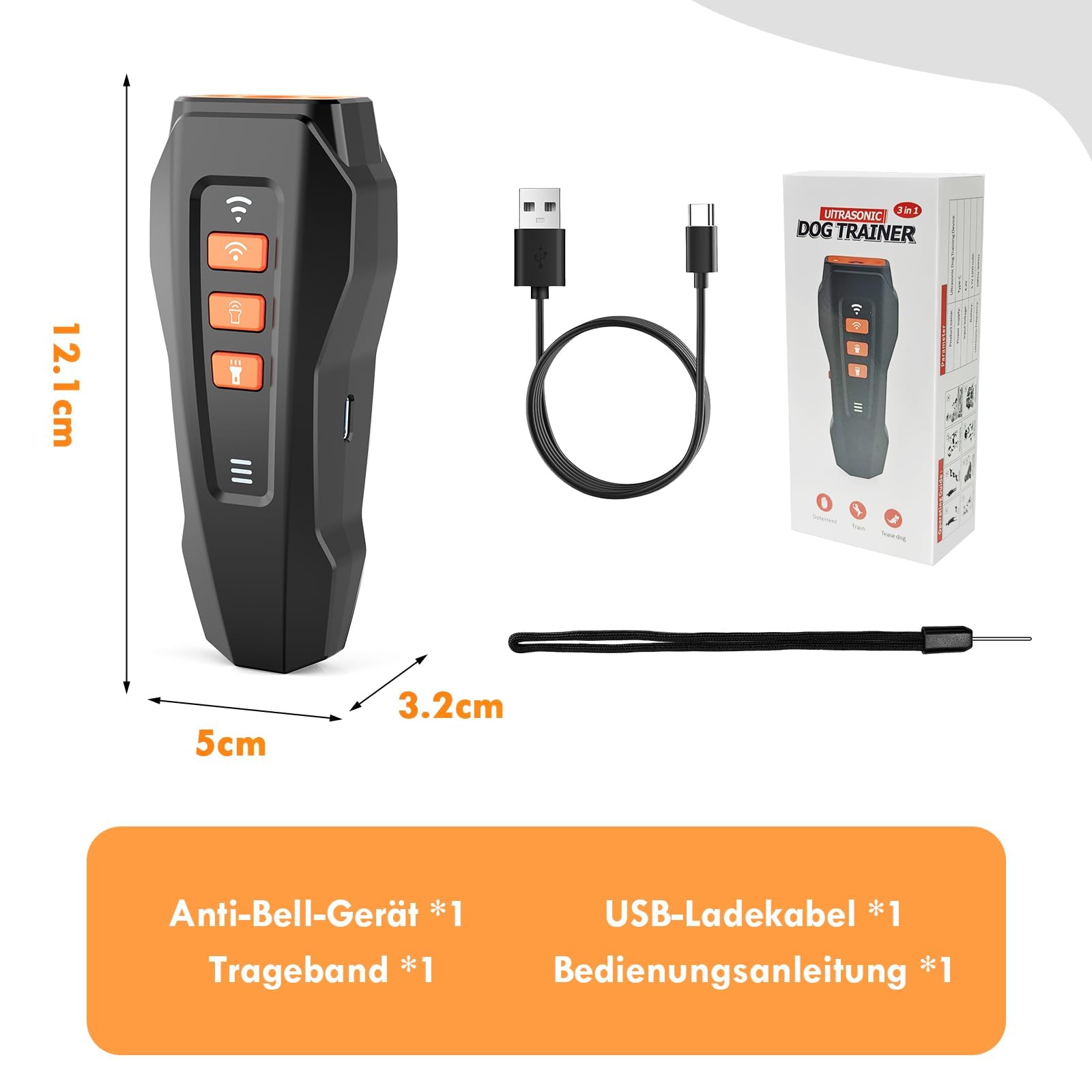 Anti Aboiement Chien Répulsif à Ultrasons Chien, 3 Modes Ultrason Anti Chien Réglable, Portée 10M Portée Avec Lampe De Poche, Adapté Aux Chiens Petits à Grands,Dressage Intérieur & Extérieur