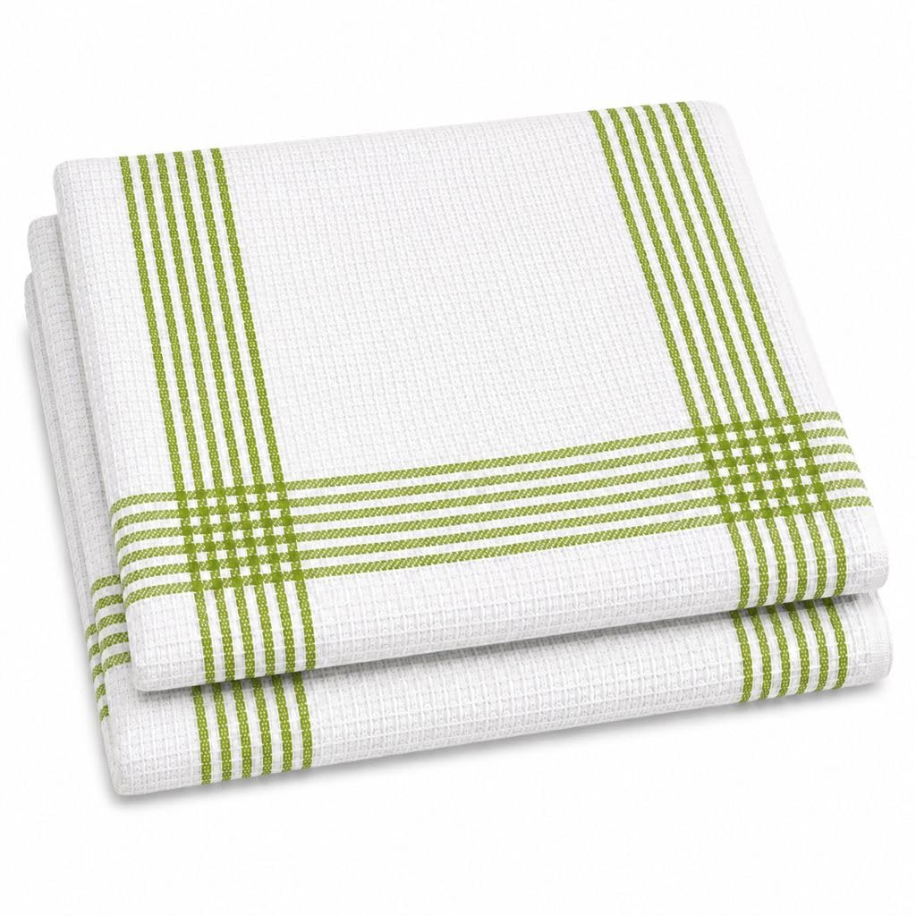 Soodie&Zuzu's Waffle Tea Towels Pack of 2, 100% Cotton Kitchen Towels 50x70cm - Green