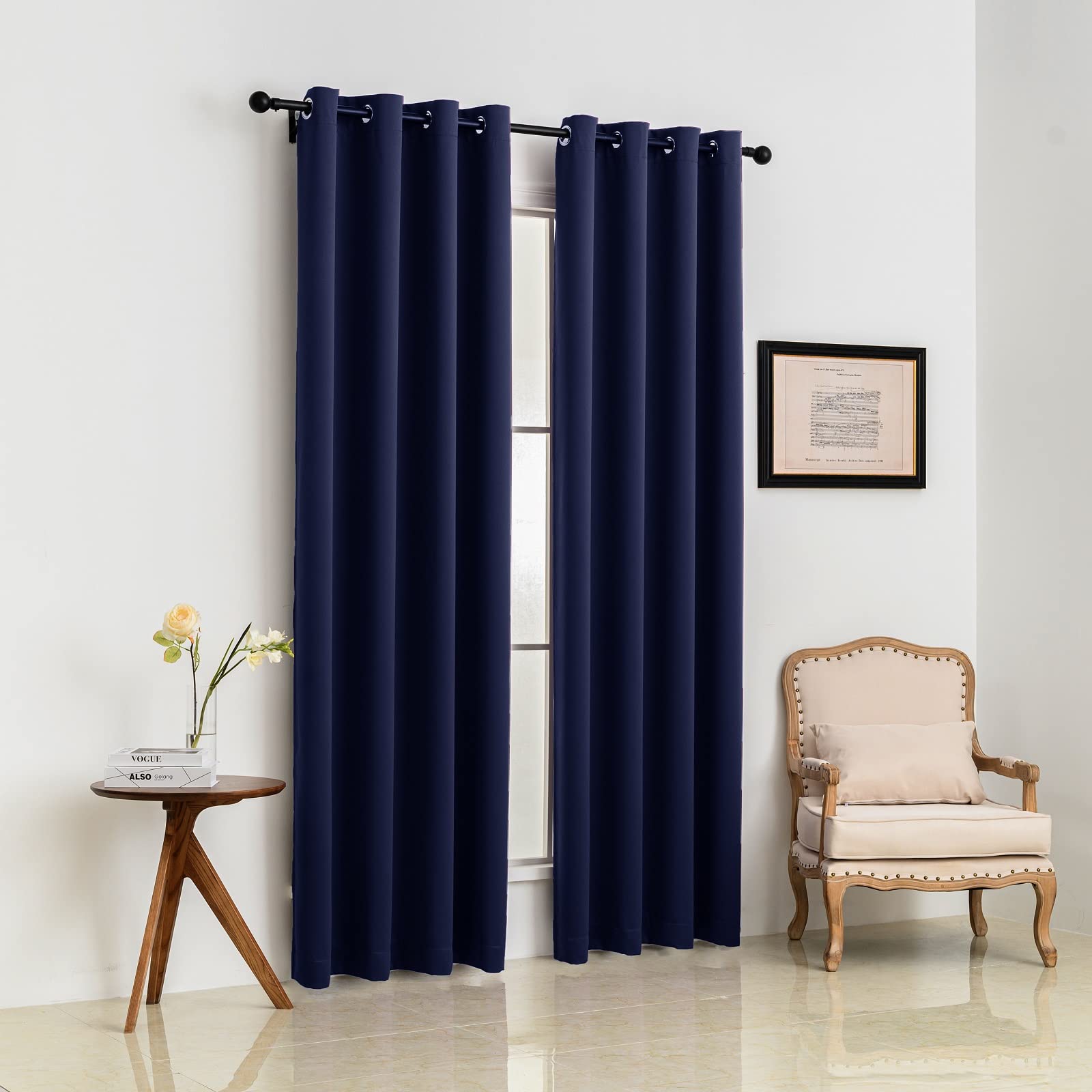 Pickluc Navy Blackout Curtain for Living Room, Light Blocking Drapes with Grommet, Thermal Insulated, Noise Reduction, 52 Inches Wide x 96 Inches Long, 2 Panels