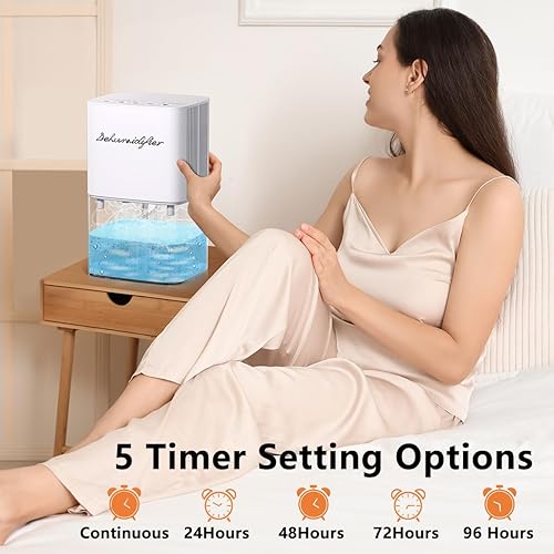 Miniatura 6 de Deshumidificador de 60.9 fl oz, 63 onzas, pequeño deshumidificador para el hogar, 230 pies cuadrados, deshumidificadores de seguridad ajustables, 10