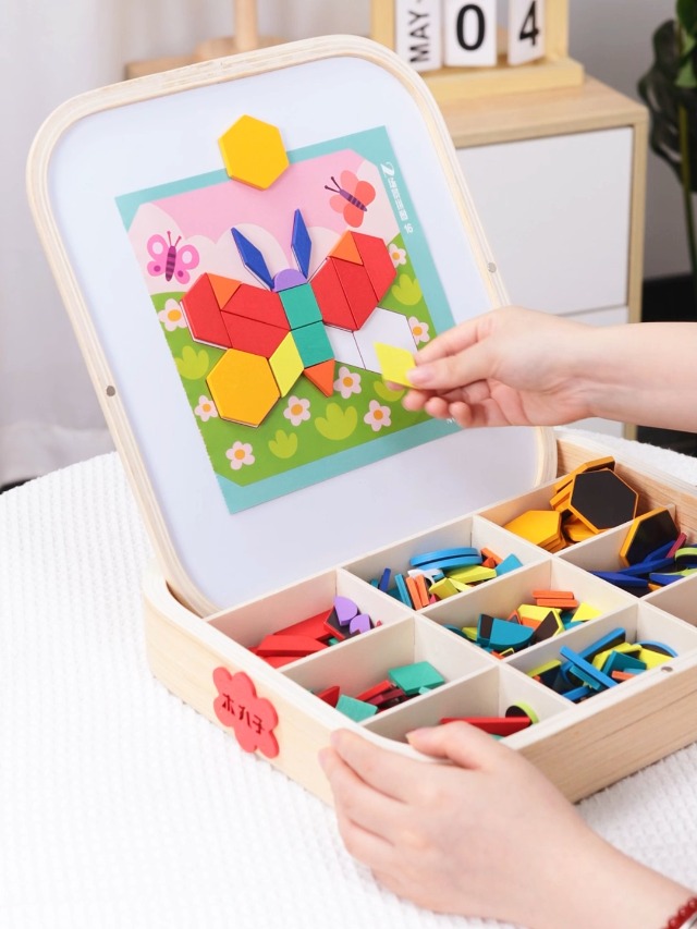 Magnetische tangrampuzzels - Kleurrijke houten magnetische patroonblokken | Educatief speelgoed om te leren, reisspeelgoed en -stamspellen voor kinderen, jongens en meisjes vanaf 4