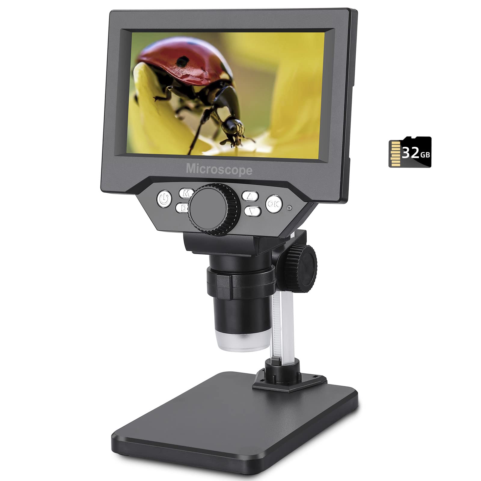 Koolertron Microscope Numérique 5,5 Pouces Écran HD 8 Mégapixels 1-1000X Zoom USB avec 8 LED Lumière Réglables et Batterie Rechargeable LCD pour Enfants Adultes Étudiants
