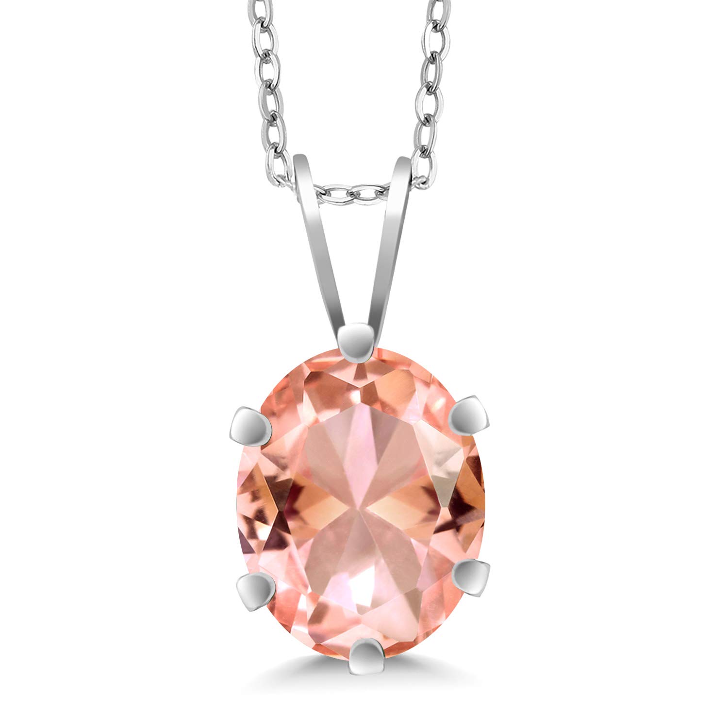 Gem Stone King 2.00 Cttw Peach Nano Morganite Pendant Necklace For Women | 925 Sterling Silver | Gemstone Birthstone | Oval 9X7MM | With 18 Inch