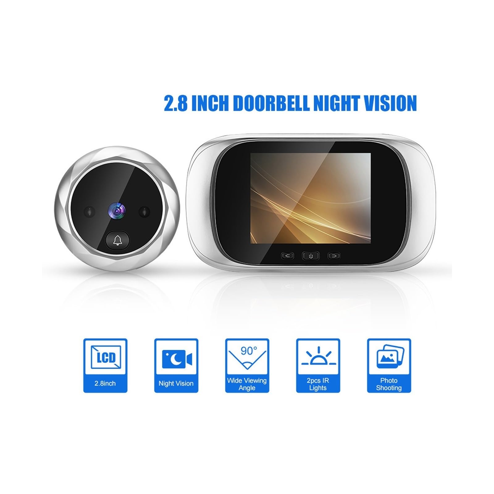2.8 Cal LCD Cyfrowy Dzwonek Z Wizjerem 90 Stopni Wizjer Do Drzwi Kamera Night Vision Zdjęcie Pierścień Monitor WyraźNy Wyświetlacz Ochrona Każdą Pogodę