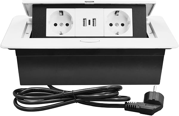 Regletas de Enchufes,Enchufe Multiple Retractible para Escritorio con 2 Enchufes EU,Regletas Enchufes con 2 Puertos USB+Type C para Encimera,Cocina,Taller - 1