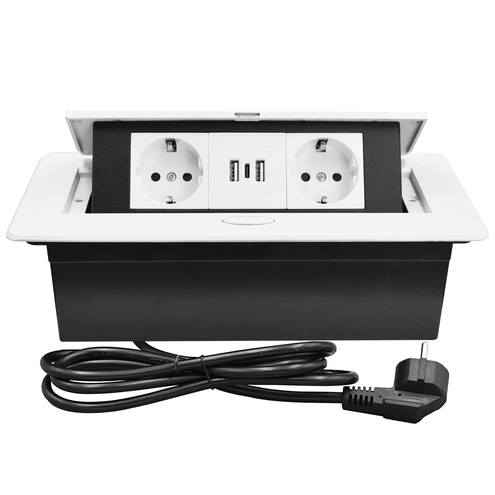 Regletas de Enchufes,Enchufe Multiple Retractible para Escritorio con 2 Enchufes EU,Regletas Enchufes con 2 Puertos USB+Type C para Encimera,Cocina,Taller