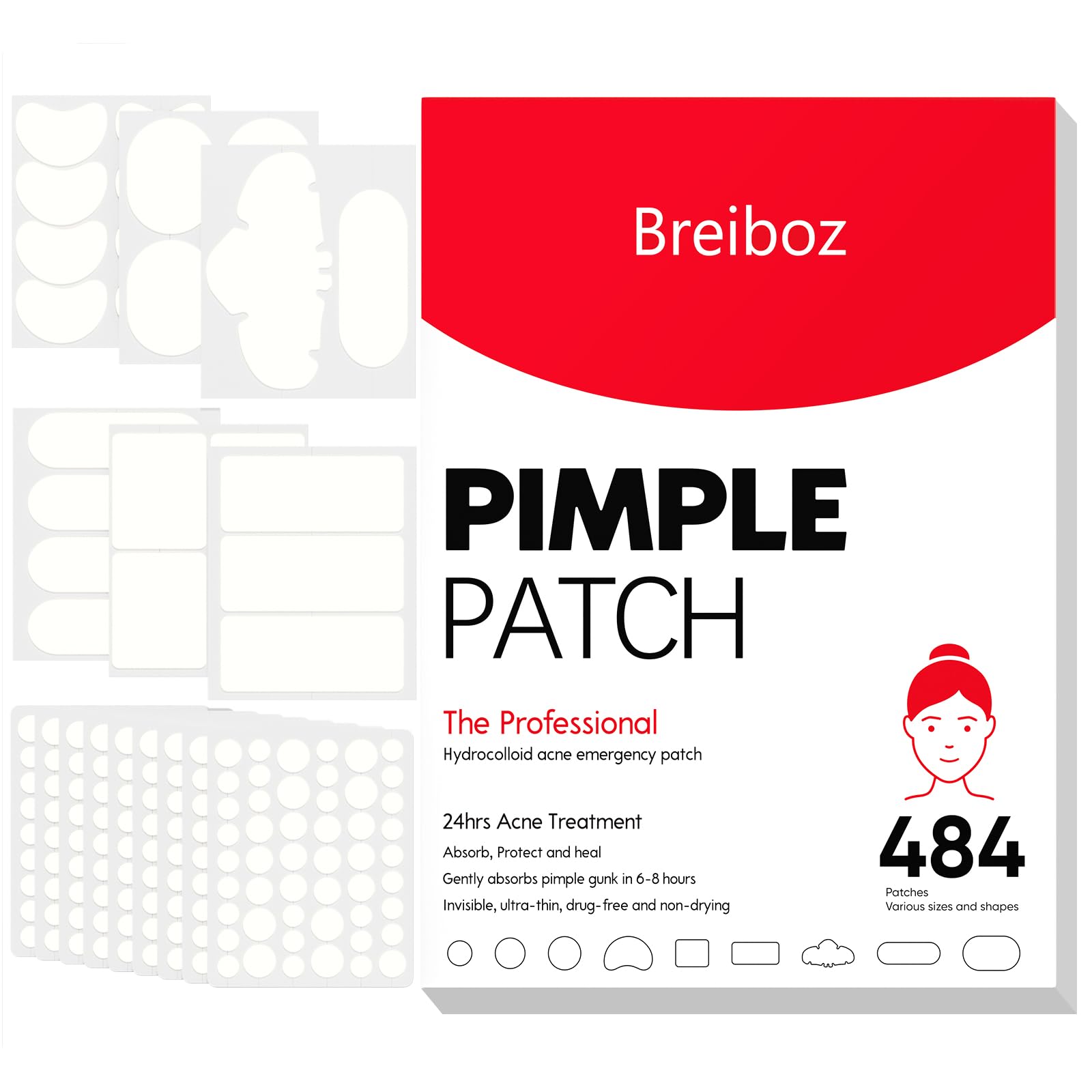 Large Pimple Patches Full Face 484 Patches XL Acne Patches Big Hydrocolloid Bandages for Body Forehead Chin Neck