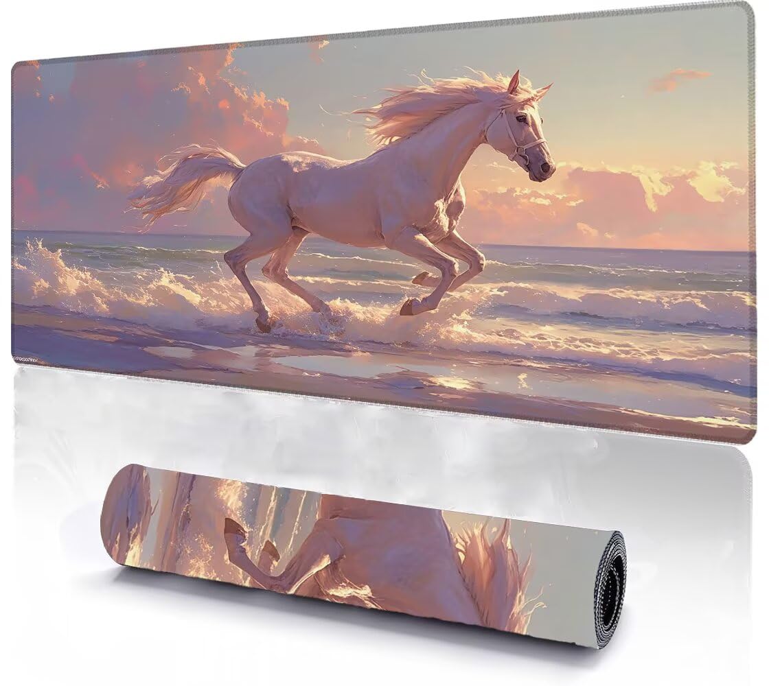 Podkładka pod mysz, duża, gamingowa podkładka pod mysz XXL, konie, 1600 x 800 x 3 mm, podkładka na biurko, antypoślizgowa, gumowa podstawa, wodoodporna i trwała, podkładka pod klawiaturę, do gier