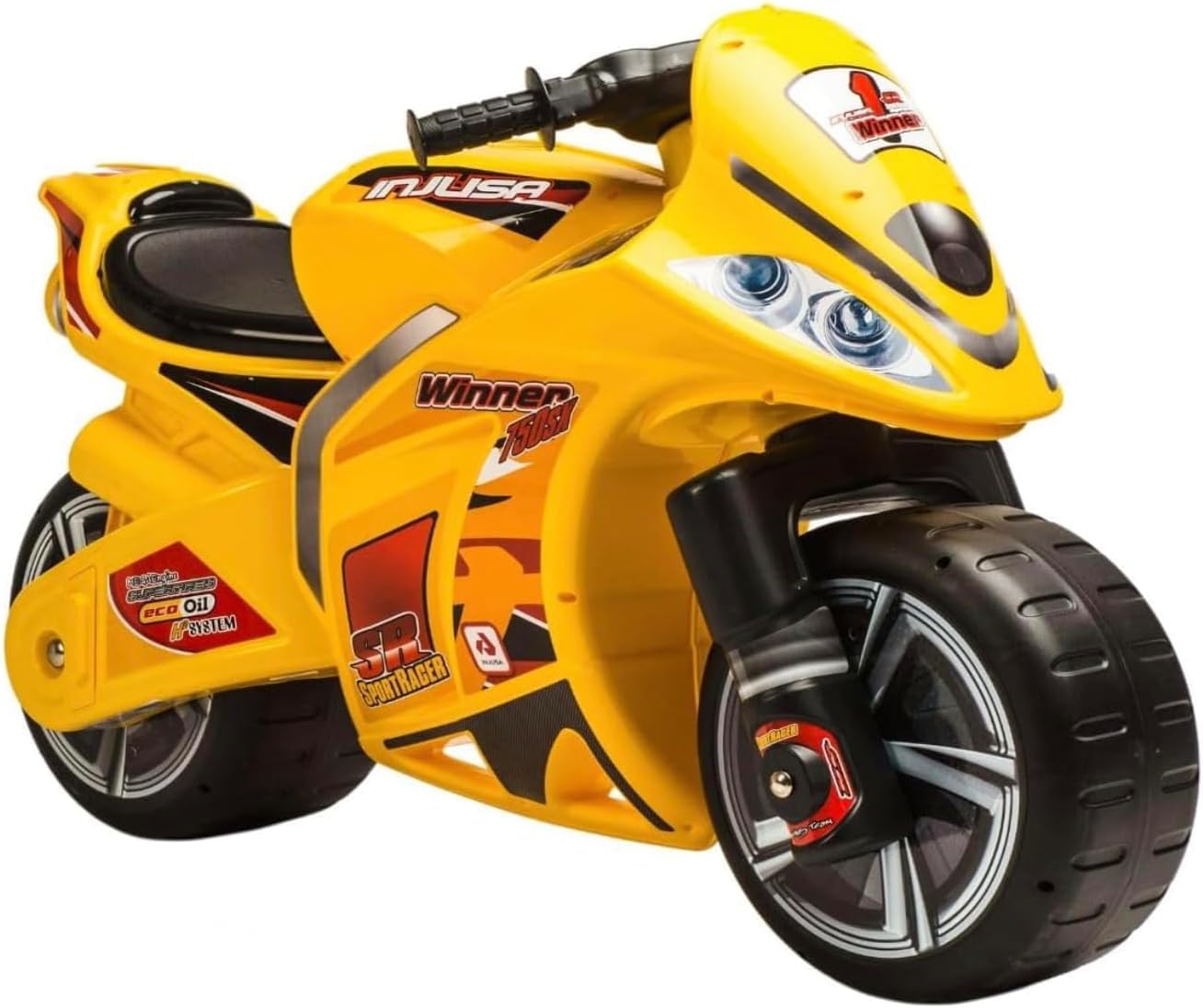 Moto Correpasillos Infantil Winner XL para Niños 4 Años 5 Años 6 Años 7 Años – Diseño Estable y Deportivo – Ruedas Anchas y Asa de Transporte - Amarilla – INJUSA