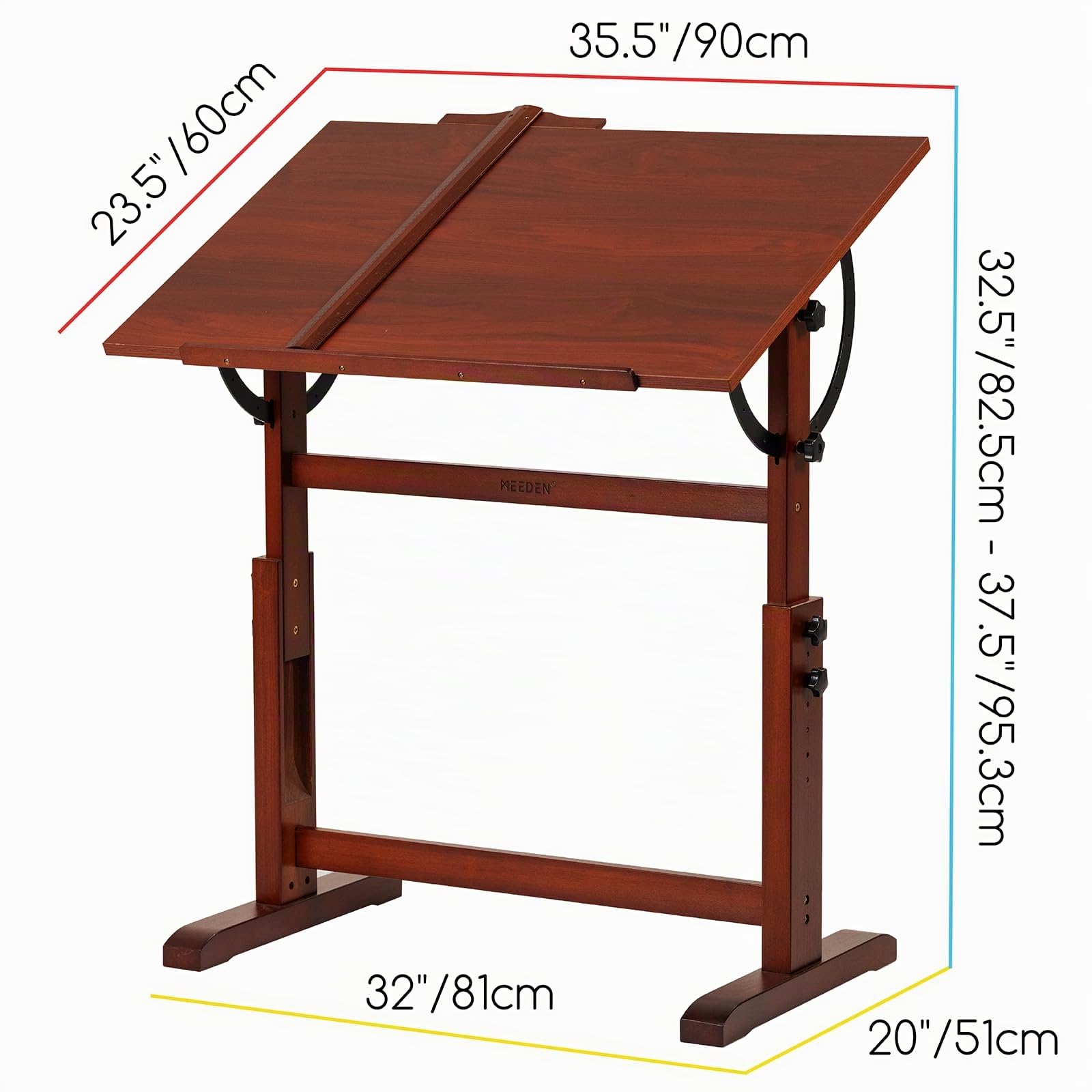 MEEDEN Set di tavolo da disegno e sgabello, in legno, stile vintage, con sedia da disegno e tavolo da lavoro con altezza regolabile, piano inclinabile per opere d'arte, grafica, scrittura