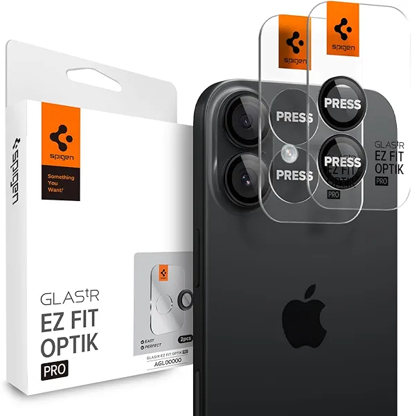 Spigen Camera Lens Screen Protector [GlasTR EZ Fit Optik Pro] Designed for iPhone 17 | iPhone 16 Plus | iPhone 16 [Case Friendly] - Black [2 Pack]