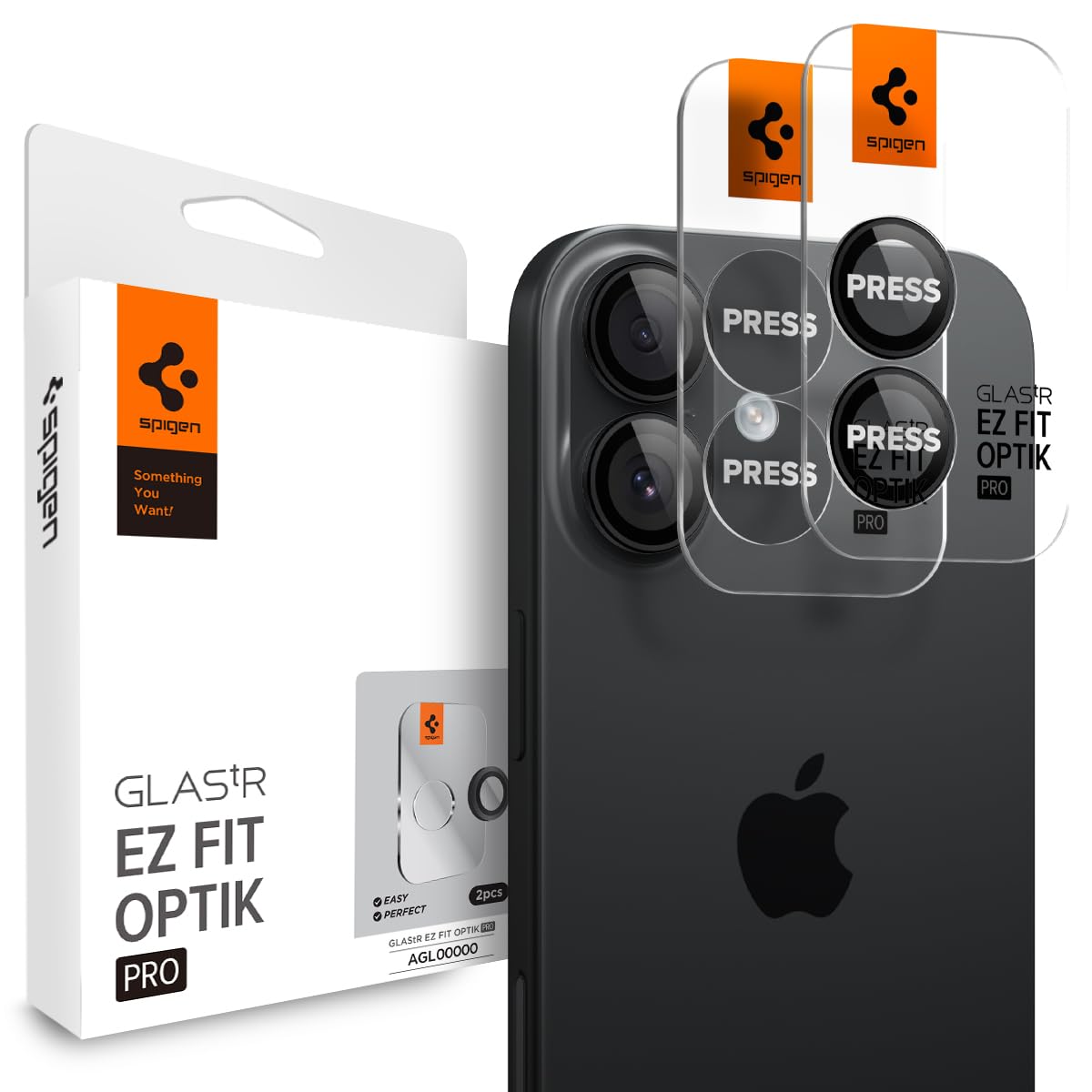Spigen EZ Fit Optik Pro Tempered Glass Camera Lens Protector Guard for iPhone 17/16 / 16 Plus - Black [2 Pack]