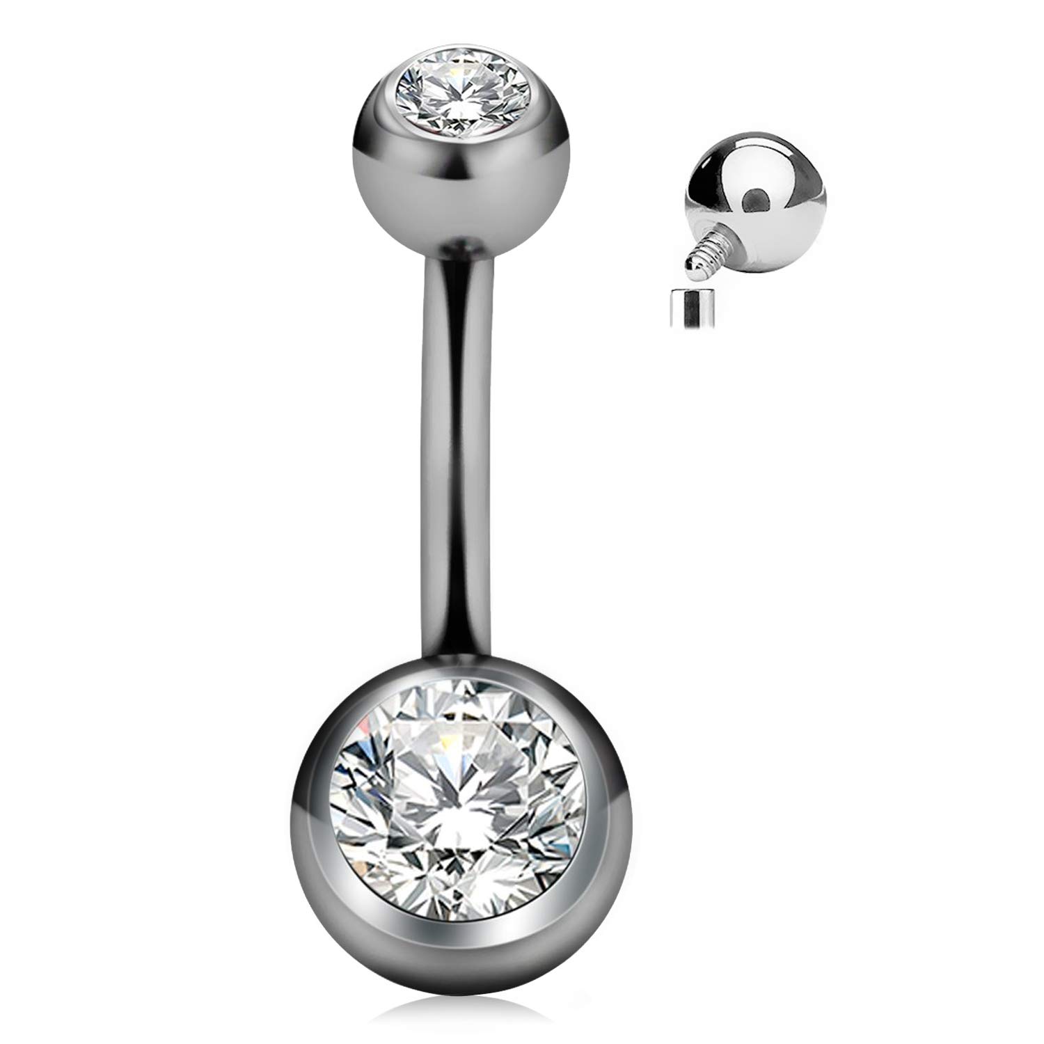 CIZME Anillo de Ombligo de Titanio 10mm Barras de Ombligo roscadas internas de 14G con Joyas de Cristal Perforado