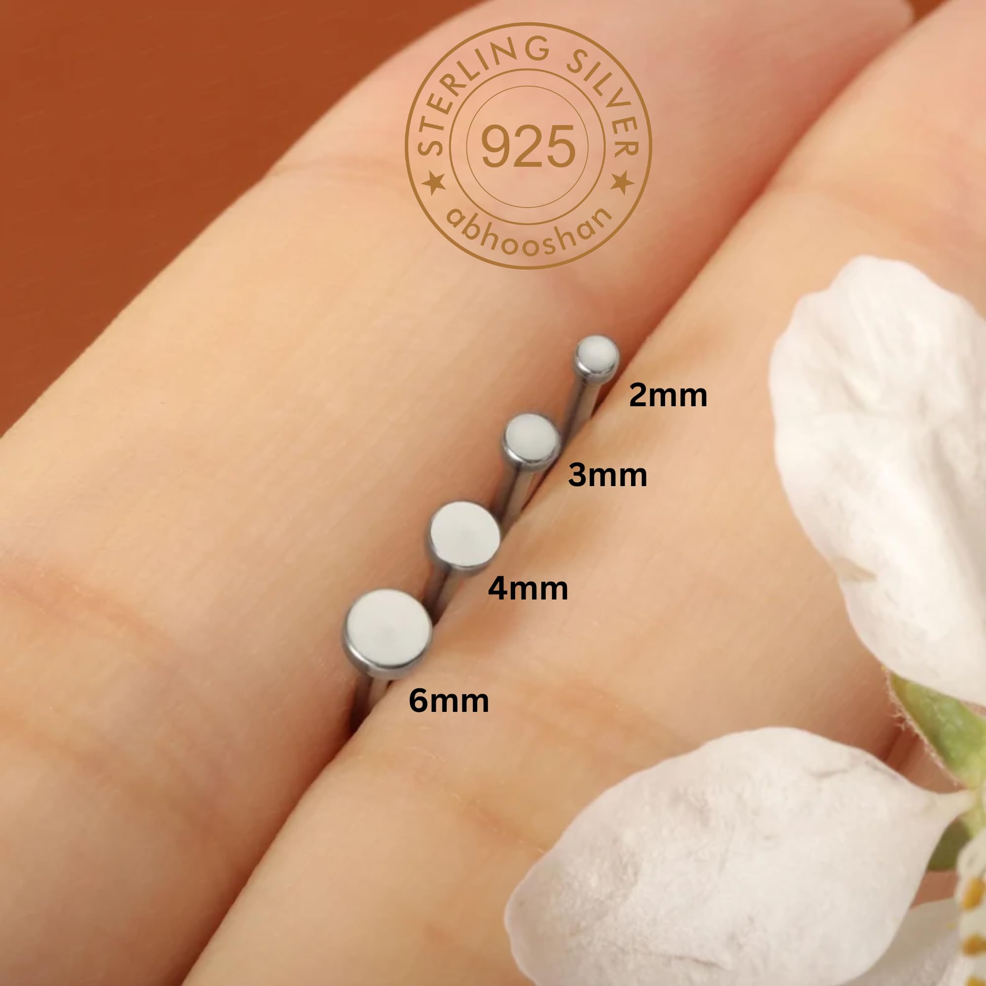 abhooshan 92.5 Sterling Silver & Gold Plated Flat Round Nose Pin For Women & Girls Stylish and Latest Body Jewelry for Couch Helix |Size 2mm to 6mm | With Certificate of Authenticity 4