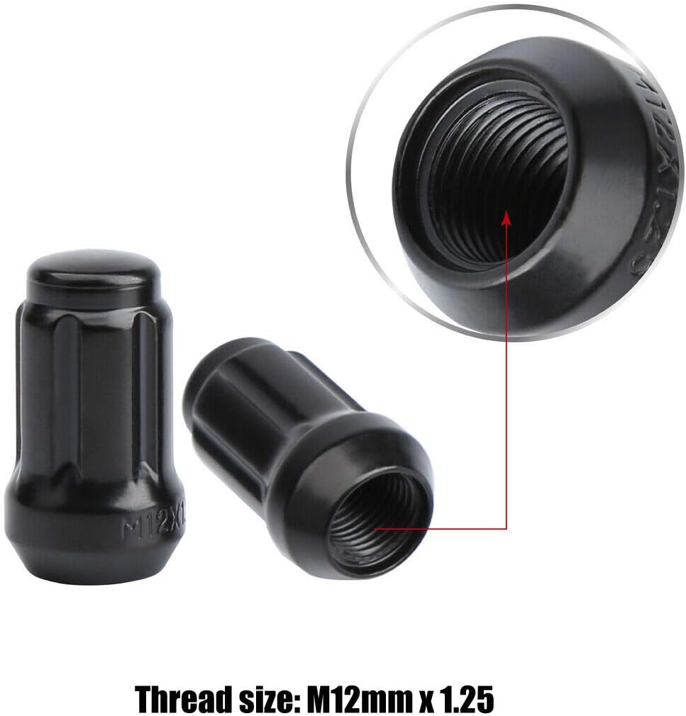 NPAUTO Black Lug Nut 12 x 1.25 Spline Tuner 19mm Hex 1.36" Replacement for Nissan Altima Maxima Armada Titan Xterra Frontier Pathfinder 350Z 370Z, Subaru Outback Legacy Forester Impreza, 20pcs + 1