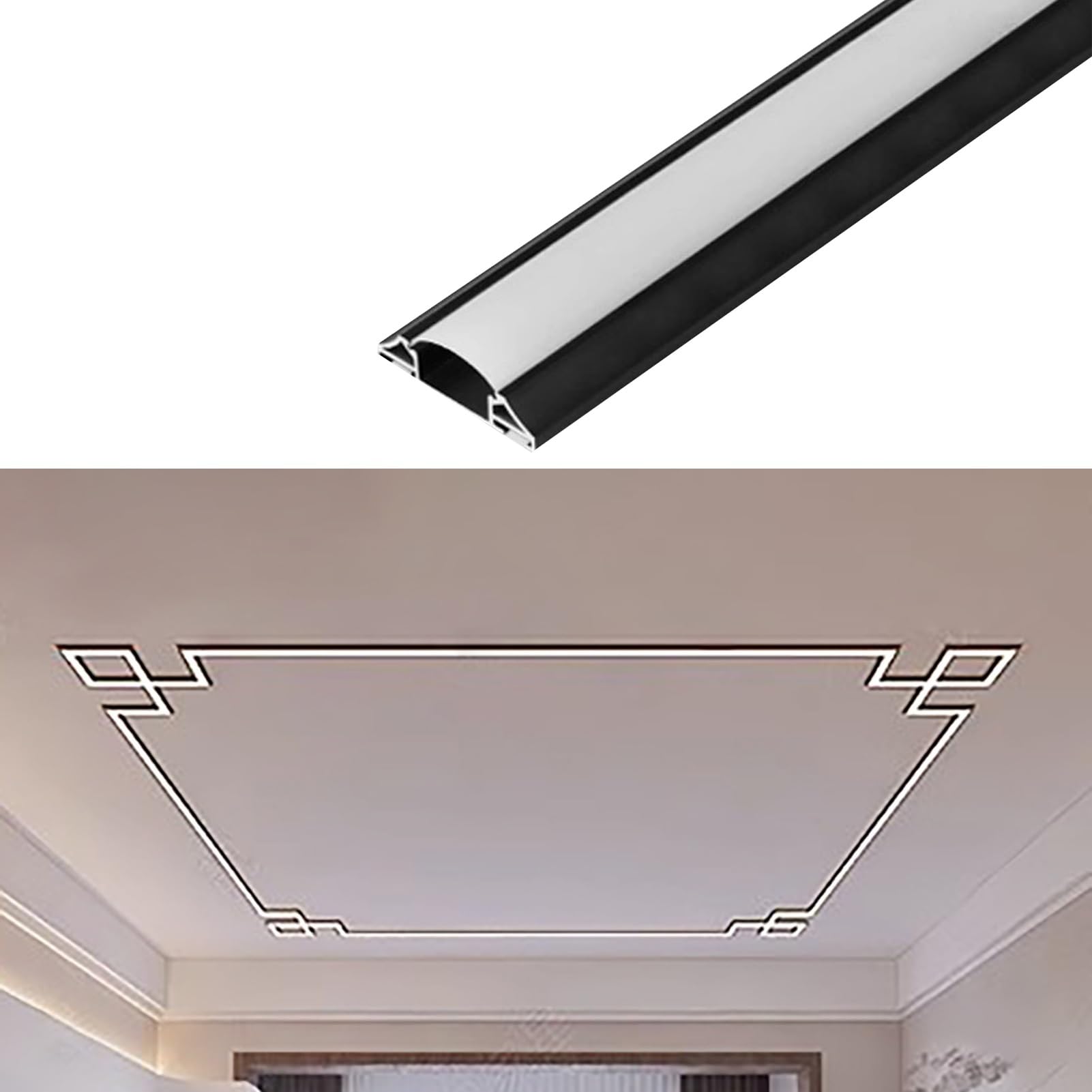 Dimensioni delle modanature per soffitti, Profilo in Alluminio for Canale diffusore con Modanatura a Corona LED Dimensioni Multiple in Stile Cinese for soffitto(46ft/14m)