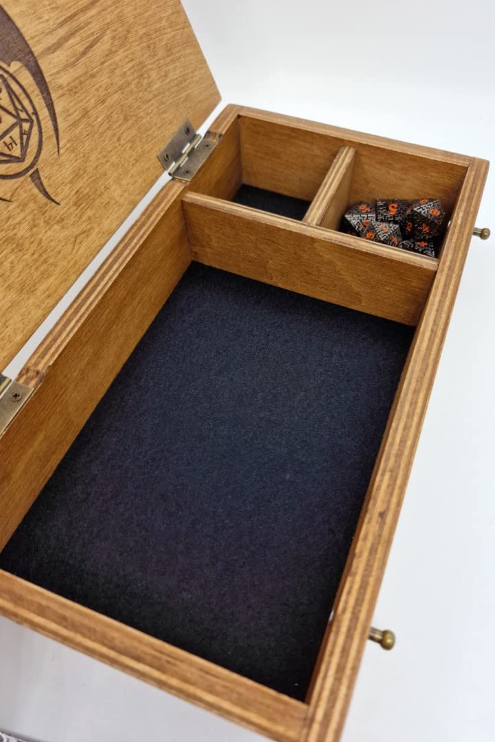 World of Dice - Würfeltruhe aus Holz Dice Sword - für bis zu 150 Pen & Paper Würfel, mit Würfelteller, ideal für Dungeons and Dragons (D&D) (XXL-Rechteckig)