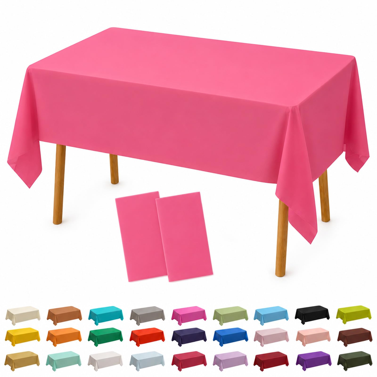 AURALIN 2 Pack Tablecloths 137x274cm Solid Colour Heavy Duty Wipe Clean Table Covers for Parties Waterproof & Oilproof PEVA Table Cloth for Weddings Picnics Banquets and Daily Dining (DeepPink)
