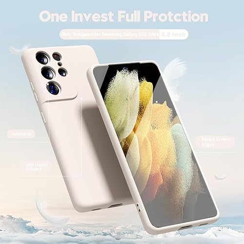 Miniatura 3 de oakxco Funda para teléfono Samsung Galaxy S21 Ultra con agarre de silicona líquida, bonita funda delgada y delgada de goma suave de TPU lisa para