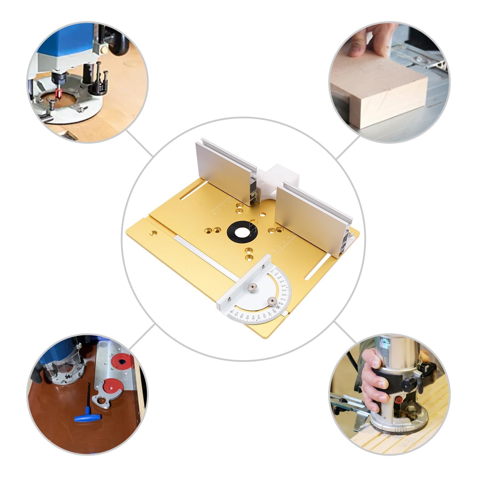 Placa de inserción para mesa de fresadora, tablero abatible para fresado de madera de aleación de aluminio con valla trasera y regla de ángulos, herramienta auxiliar de grabado para máquina de corte(B
