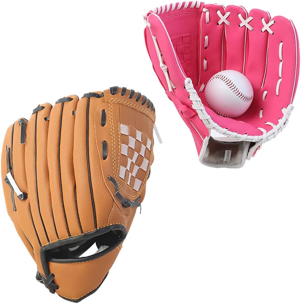 Japard Baseball Gloves and Ball Set for Kids and Adults, 10 and 12inches, Baseball Mitt, Softball Glove, Tee Ball Gloves for Kids Youth Adult Training and Beginner (Pink & Brown) : Sports & Outdoors