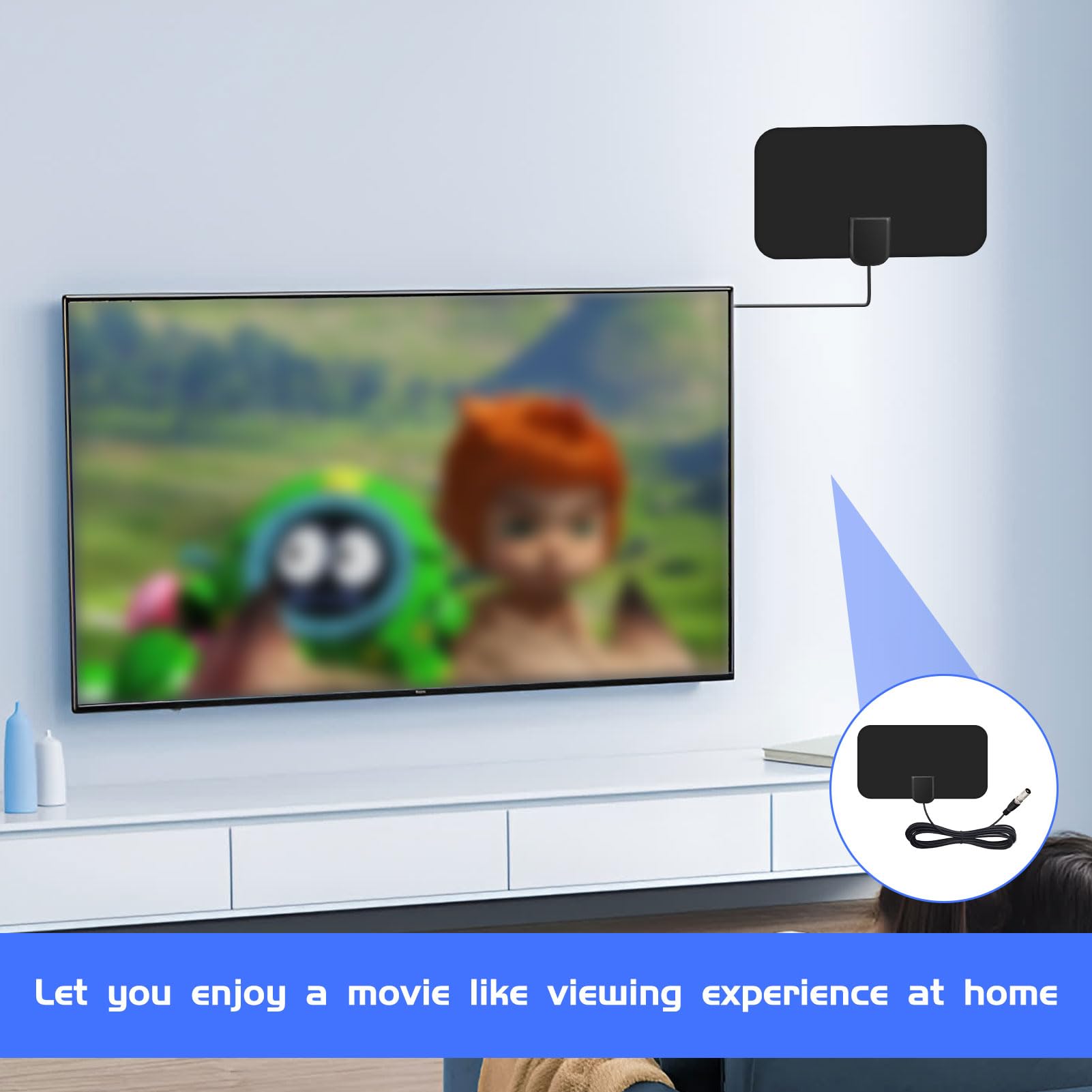 TV Aerial Indoor,1 PCS TV Aerial Booster,TV Digital Aerial,Portable Aerial for TV,50 Miles Digital 4K Hd Signal Stable Image Freeview for Local Channels Suitable indoor TV aerial With 14 FT Long Cable - Image 4