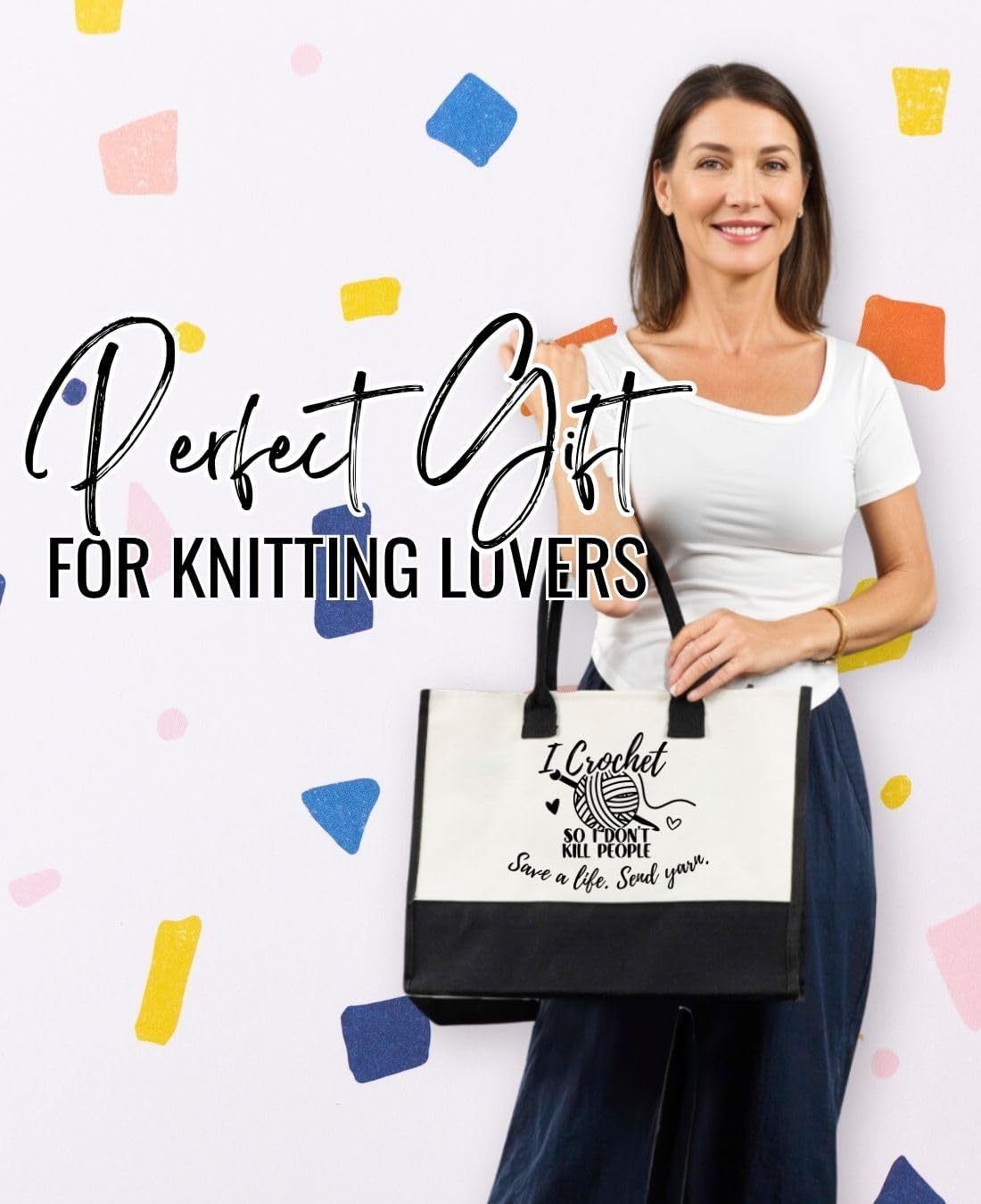 InnoBeta Funny Crochet Gifts for Women, Crochet Gifts Canvas Tote Bag with Makeup Bag, Top Zipper Closure for Crochet Lovers on Mother's Day, Birthday, Christmas - Yarn - Image 2