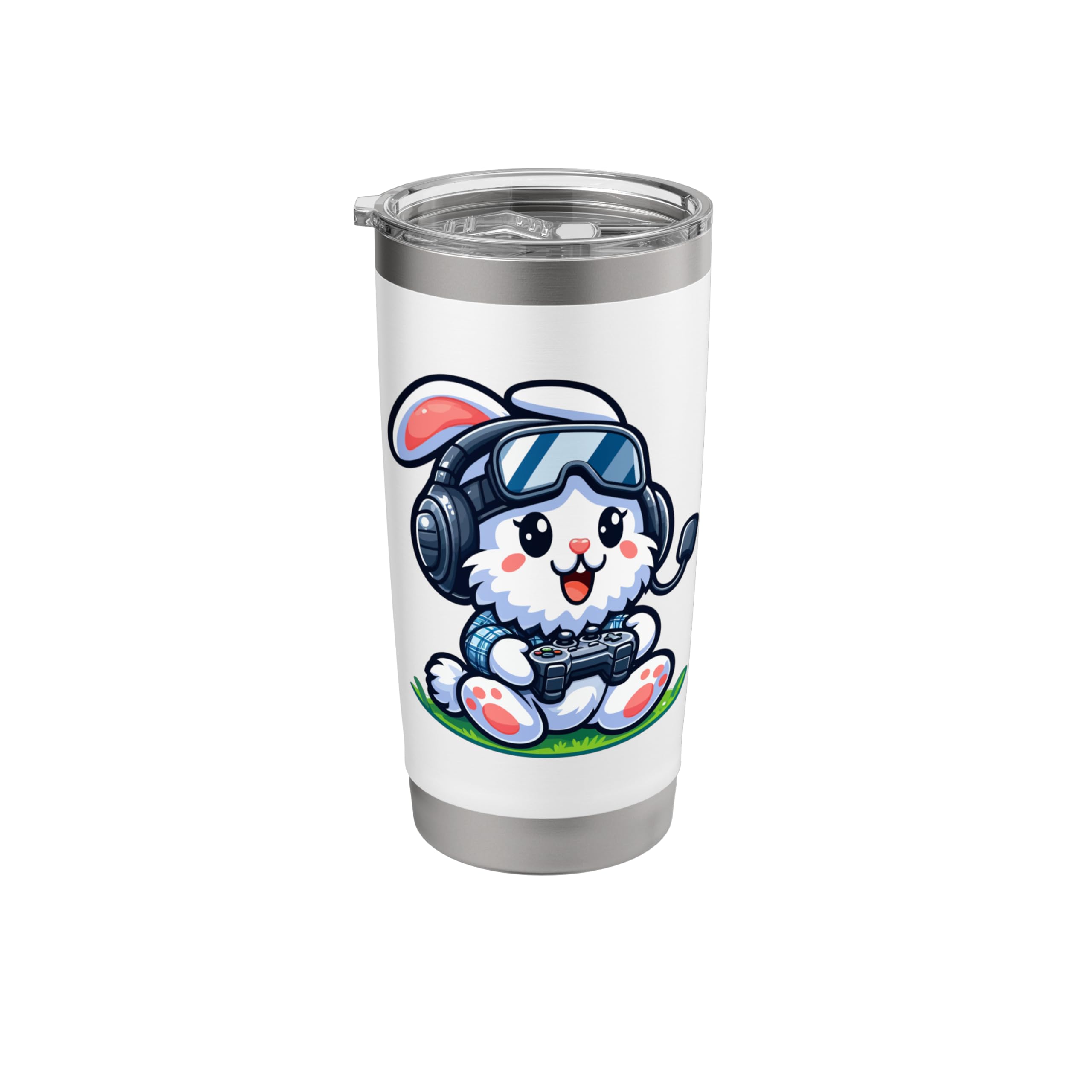 Cute Bunny Holding Controller Gaming Easter Bunny Gamer kids Stainless Steel Insulated Tumbler