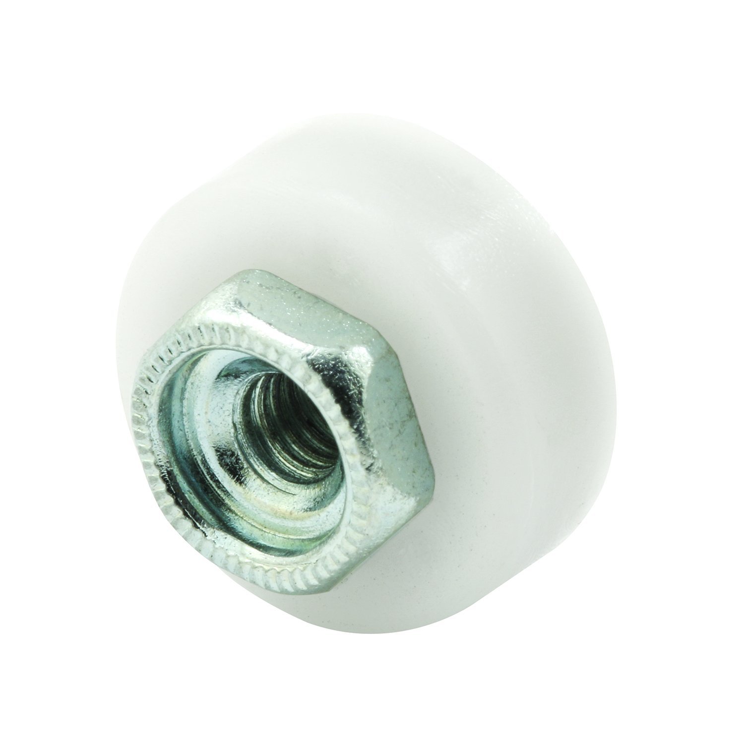 Prime-Line M 6065 Shower Door Roller, 5/8 In. Diameter, Flat Edge Nylon Tire, Steel Ball (2 Pack), White