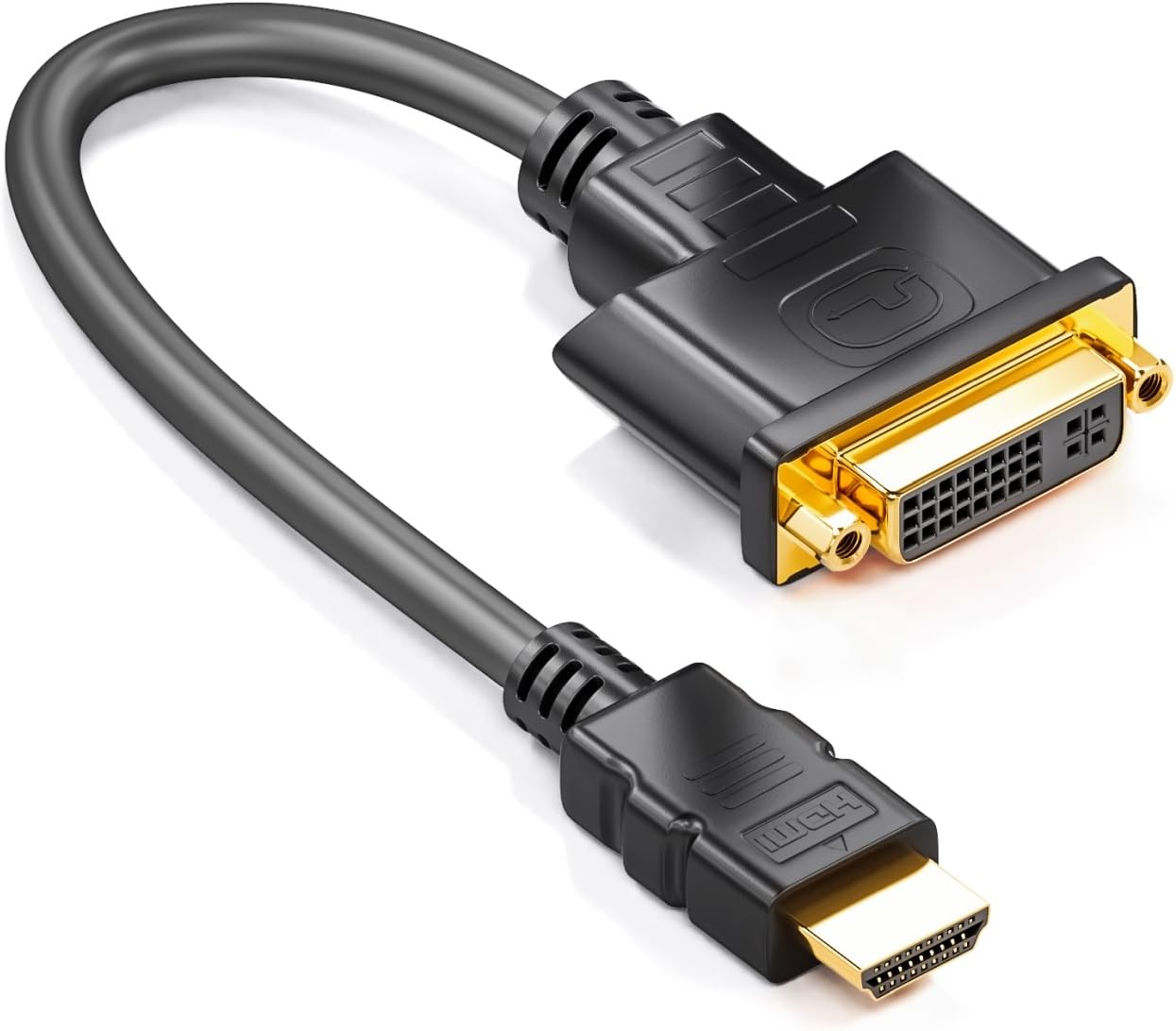 deleyCON HDMI to DVI Adapter Cable - HDMI Male to DVI Female (24+5) - Full HD 1080p HDTV 1920x1080 WUXGA 1920x1200 - Gold-Plated Contacts - TV Projector PC - Black