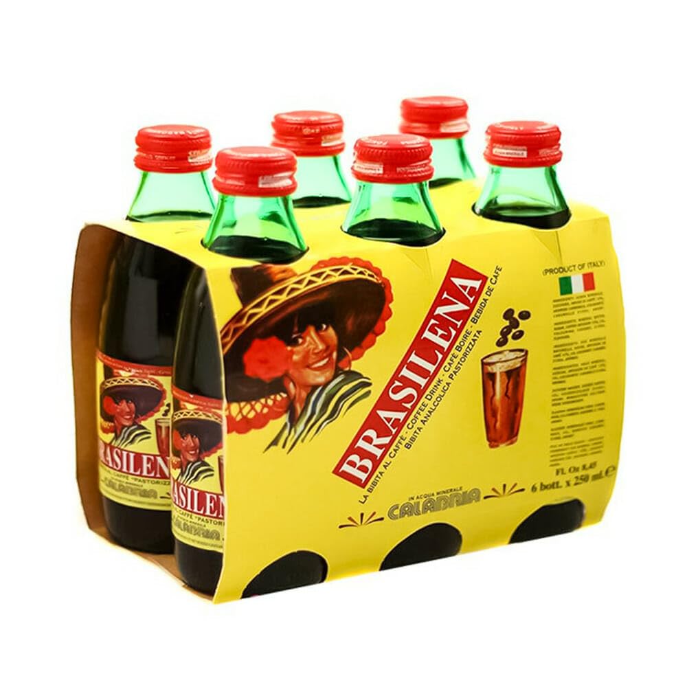 Italian Gourmet Brasilena Bibita Gassata al caffè Café 24 x 250 ml | Bevanda frizzante analcolica, refrescante con ácido carbónico de Calabria, peso neto total 6 L + Polpa 400 g