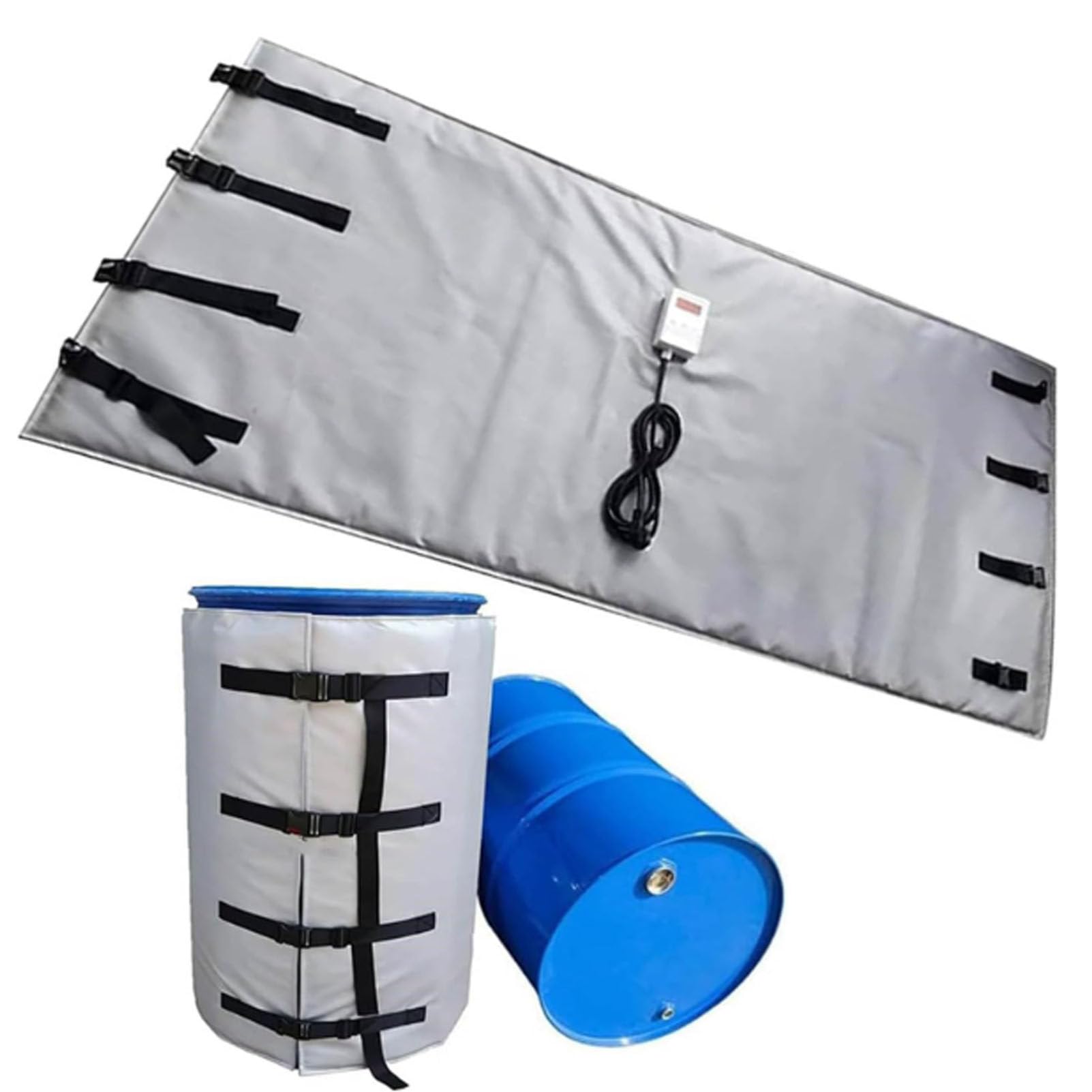 Manta calefactora para contenedores IBC, manta calefactora industrial para bidones, almohadilla térmica para invierno, calentador eléctrico impermeable para contenedores y bidones Grey-200L/55Gal