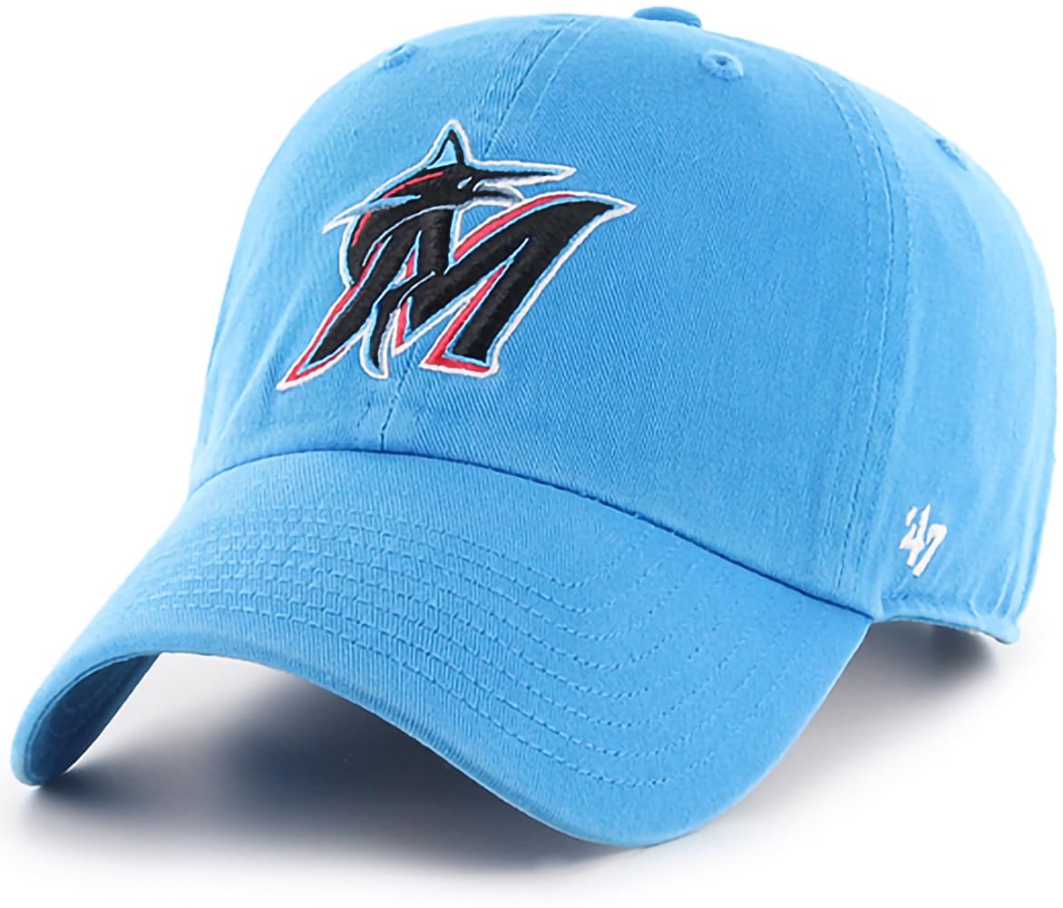 47 Brand MLB Alternate Color Primary Logo Clean Up Adjustable Baseball Cap Hat, Adult One Size Fits All, Miami Marlins, One size