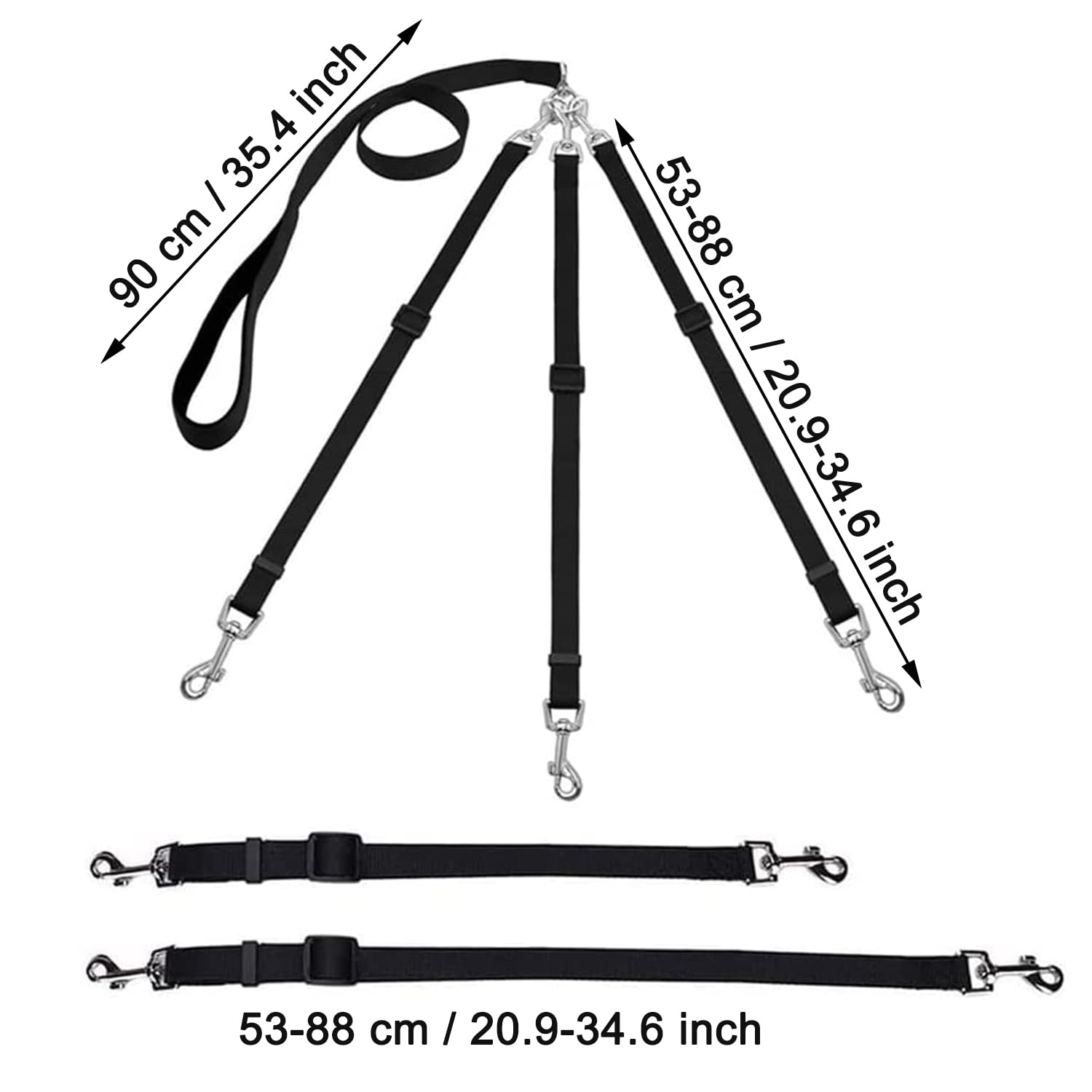 Guinzaglio Triplo Riflettente Ideapro - Regolabile Per 1,2 O 3 Cani, Maniglia Imbottita, Nero - Foto 6