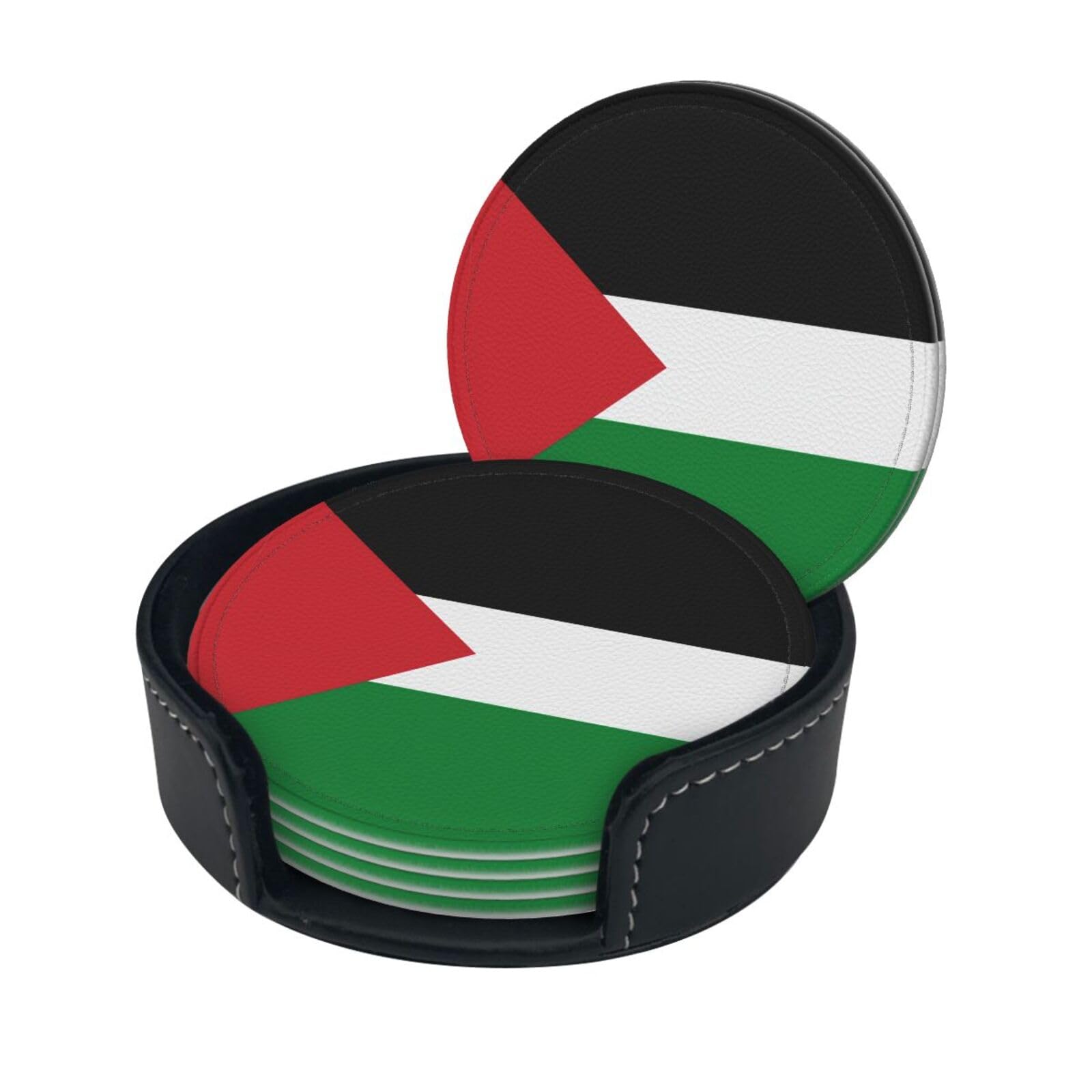 Cute Palestine Flag Coasters Set 6 Pcs with Holder Coasters for Drinks,Coffee Coasters Suitable for Kinds of Cups
