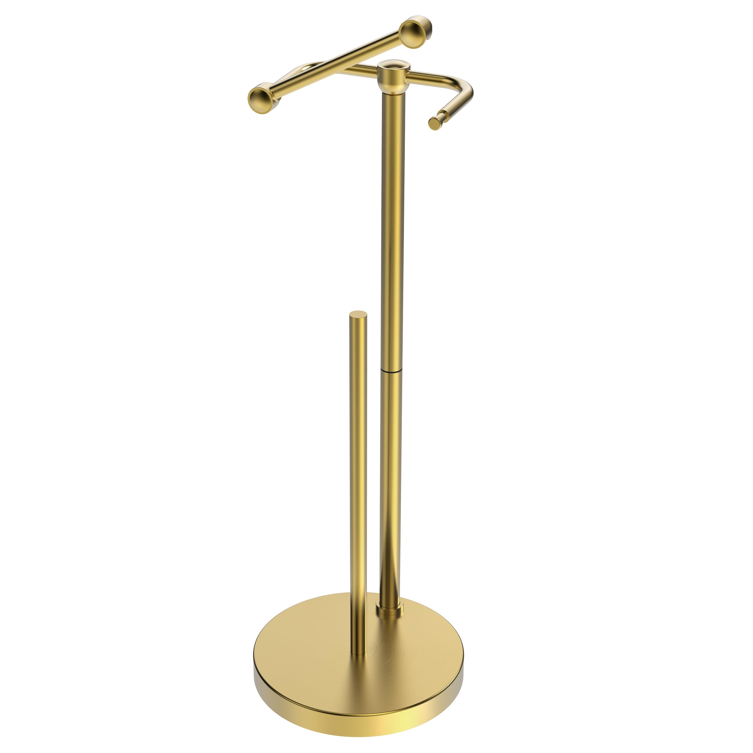 Toilet Paper Holder Stand, Modern Bathroom Free Standing Toilet Paper Holder with Storage for 4 Rolls, Post Pivoting Toilet Paper Stand Stainless Steel Tissue Rack, Heavy Stable Base(Brushed Gold)